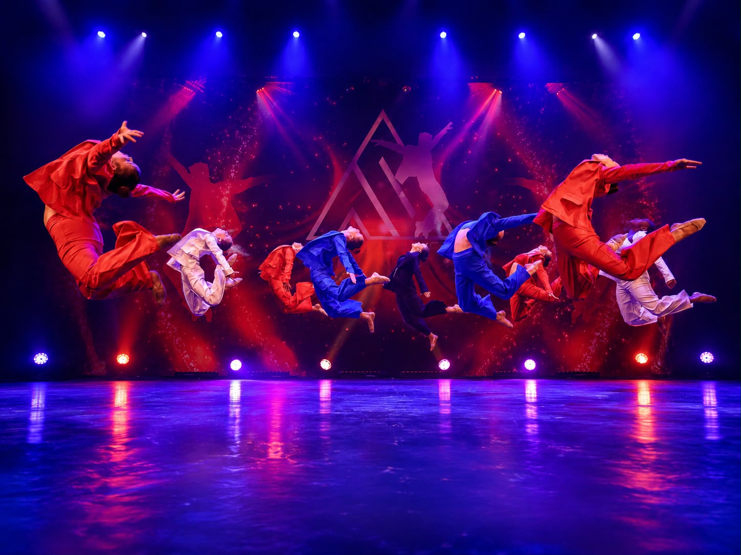 Dancers performing on a professional stage