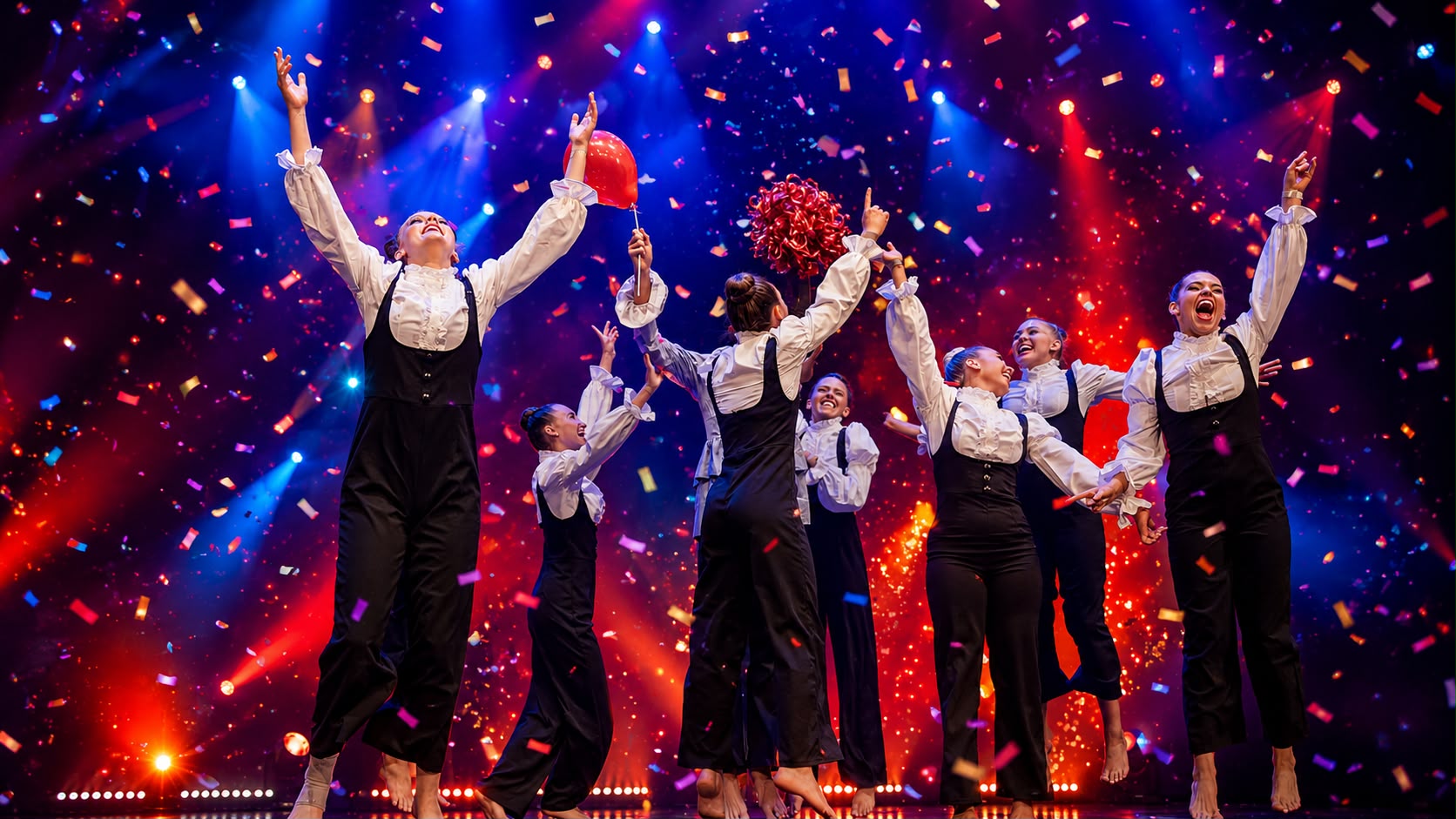 AD Competition dancers celebrating on stage