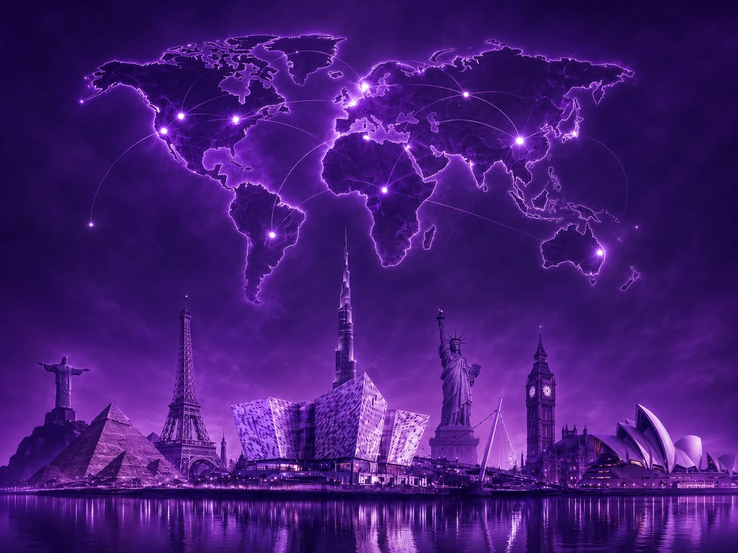 Purple city-network map representing potential future AD Intensive locations.